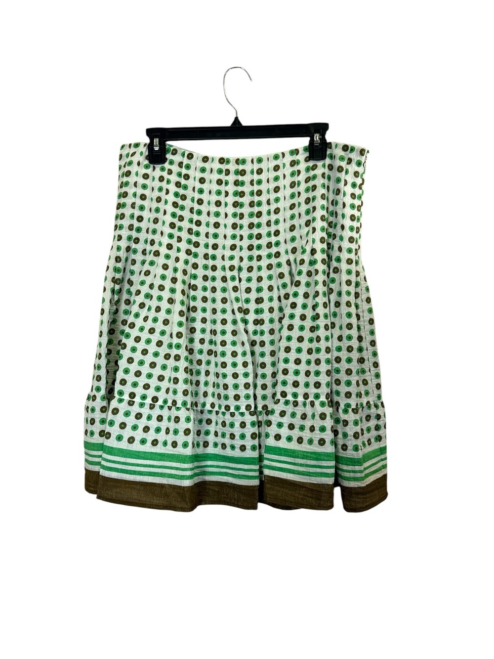 Forever 21 Vintage Y2K Pleated White Skirt with Modern Green Brown Dot Design L